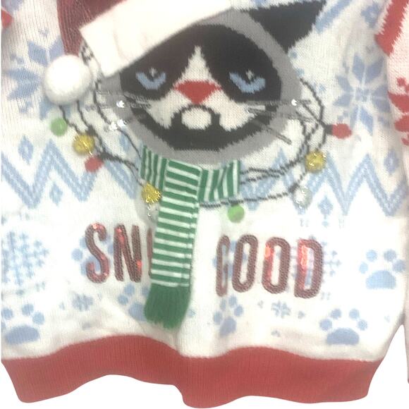 No Boundaries Ugly Christmas Cat! Sweater 3XL Womens Aqua Red Up to Snow Good - Picture 5 of 10